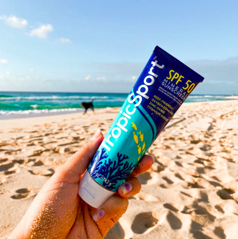 TropicSport reef-friendly sunscreen — HomeExchange beach essentials 