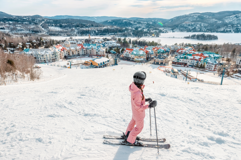 A skier at the top of Mont Tremblay ski resort in Canada