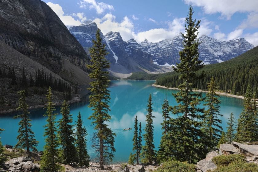 View of Moraine Lake, one of the most iconic lakes in Banff National Park