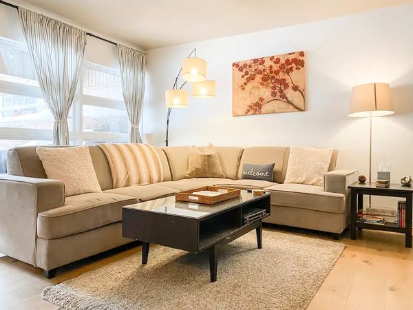 Cozy walk-out Vail condo with mountain views, fireplace, community pool and hot tub.